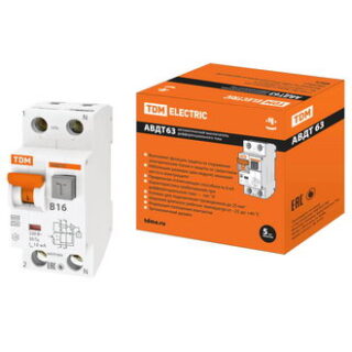 Автоматический выключатель АВДТ 63 2Р(1Р+N) B16 10мА 6кА тип А